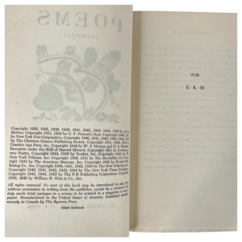 David Morton Poems 1920-1945 First Edition Hardcover‎ Borzoi Books Poetry Book